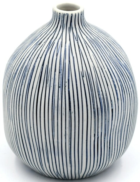 Gugu Small White with Blue Stripes Porcelain Bud Vase 1