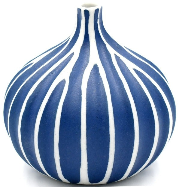 Congo Blue & White Stripe Porcelain Bud Vase