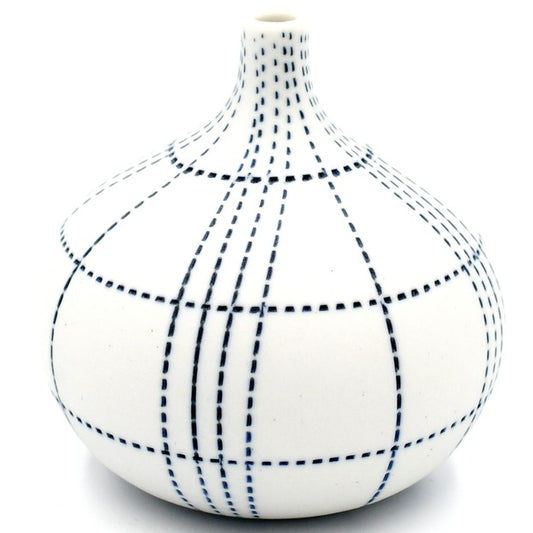 Congo Blue & White Stitch Porcelain Bud Vase