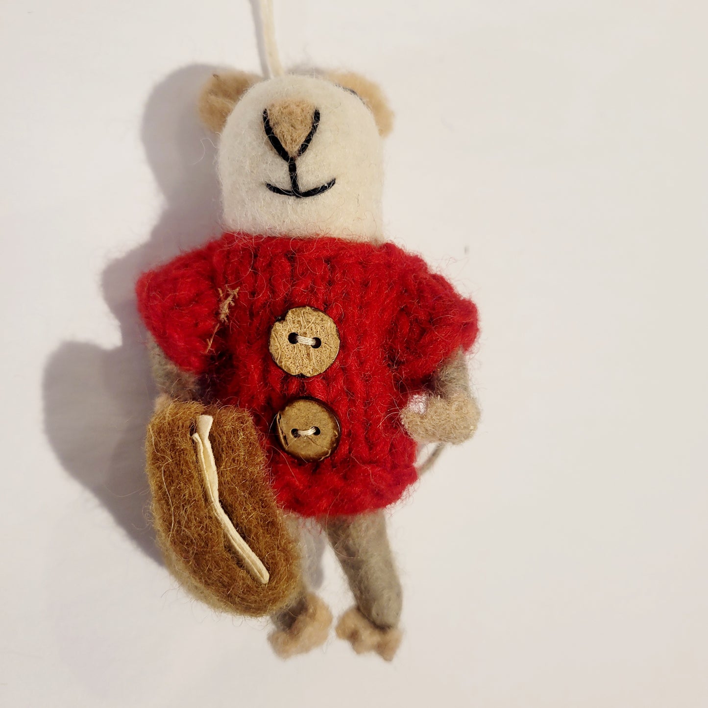 Handmade Mouse in Red with Briefcase Felt Ornament