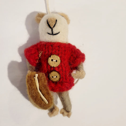 Handmade Mouse in Red with Briefcase Felt Ornament