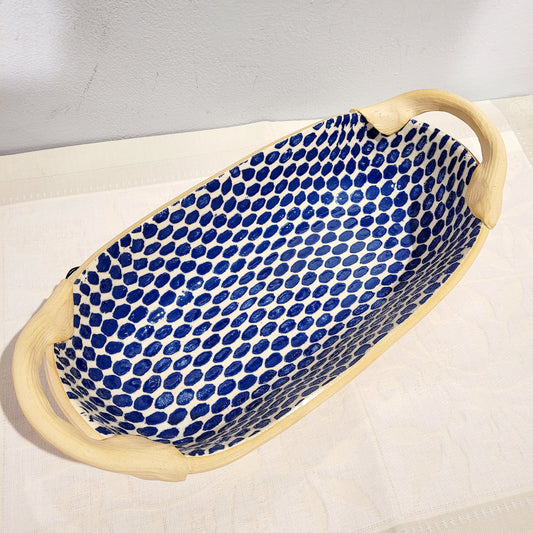 Terrafirma Ceramics - Cobalt Dot Bread Basket with Handles