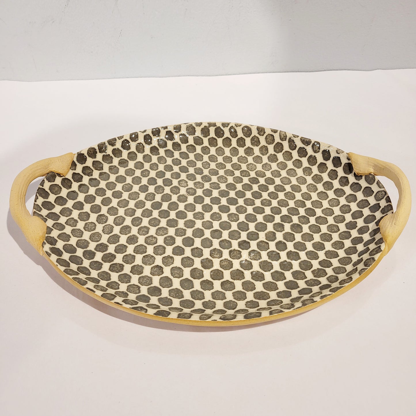 Terrafirma Ceramics -  Charcoal Dot Oval 13” Platter with Handles