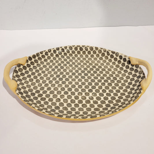 Terrafirma Ceramics -  Charcoal Dot Oval 13” Platter with Handles