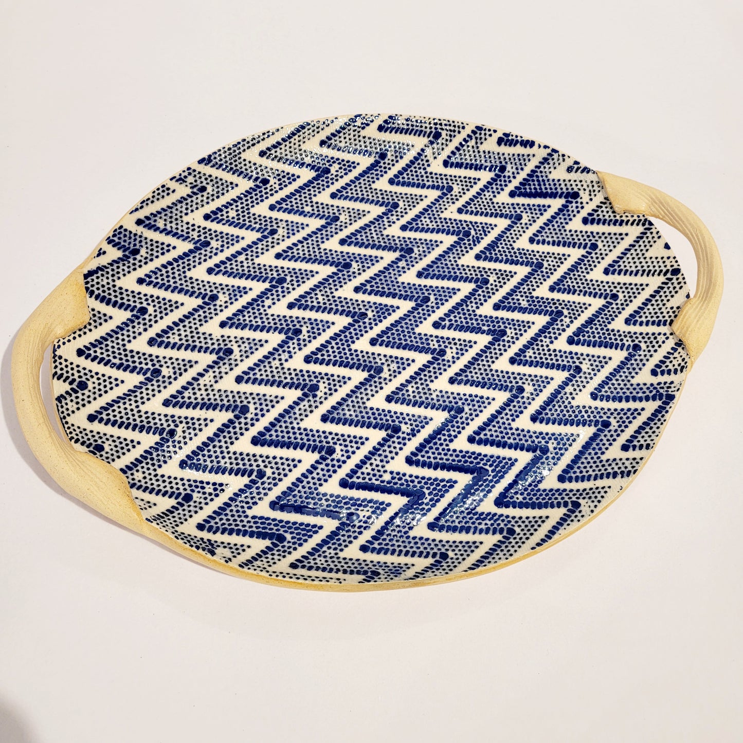 Terrafirma Ceramics -  Cobalt Chevron Oval 13” Platter with Handles