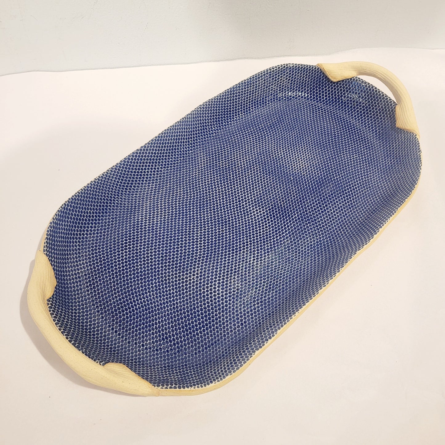 Terrafirma Ceramics -  Cobalt Honeycomb 18” Oval Tray with Handles