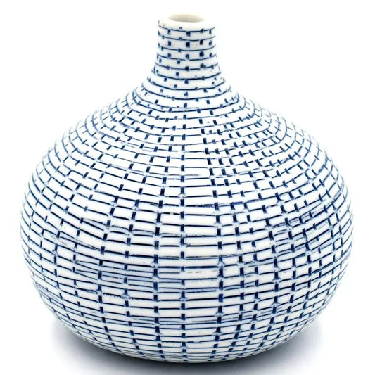 Congo Blue & White Basket Porcelain Bud Vase