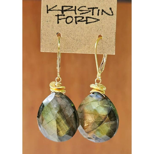 Labradorite and Gold Chips Earrings