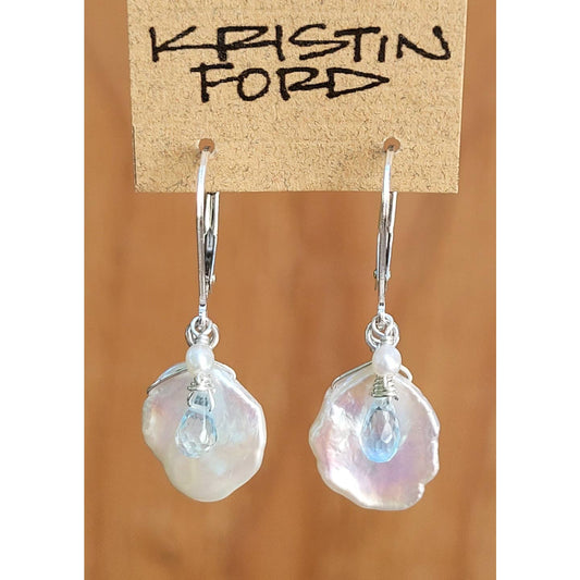 Keisha Petal Pearl and Blue Topaz Earrings