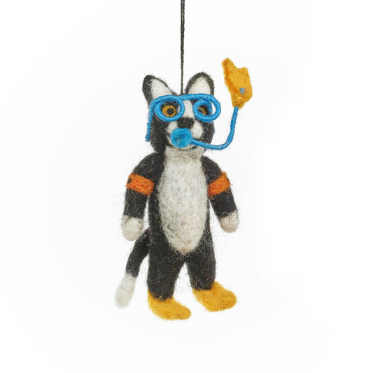 Handmade Snorkeling Cat Felt Ornament