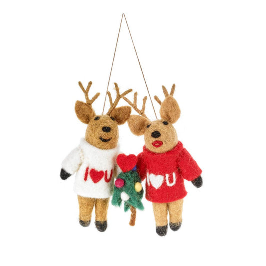 Handmade I Love You Deer Couple Felt Ornament