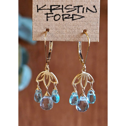 Golden Blossom Blue Topaz and Apatite Earrings