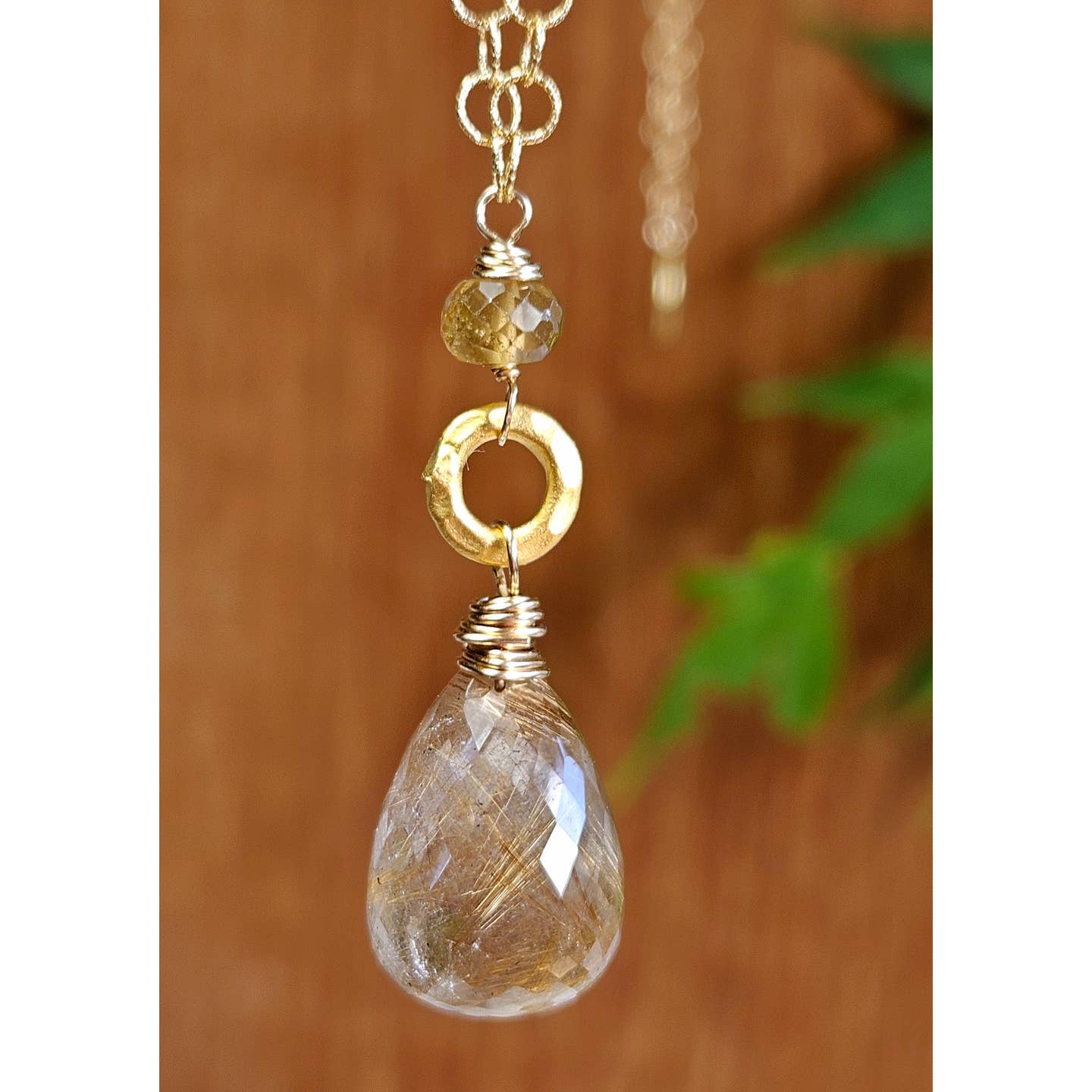 Rutilated Quartz and Brown Garnet Necklace