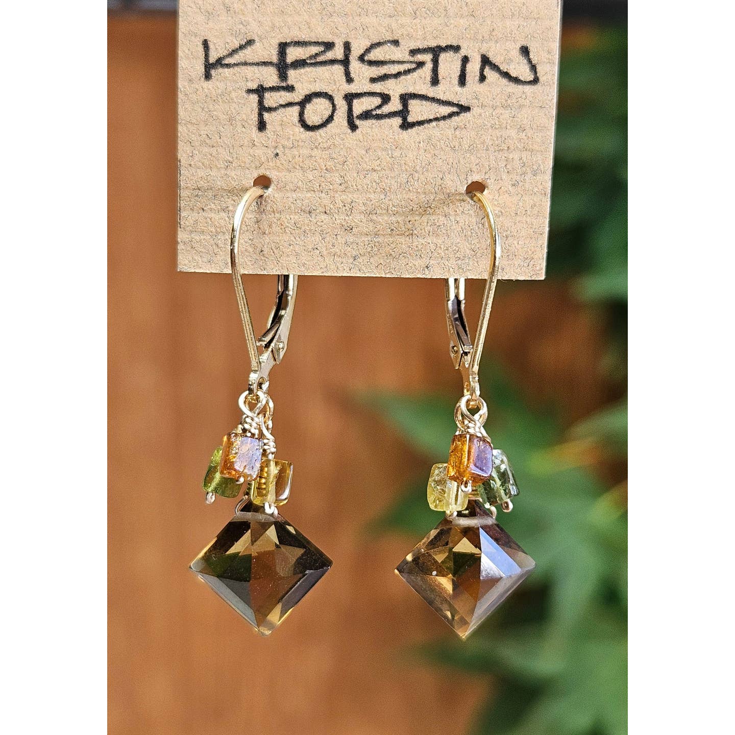 Whiskey Quartz and Tourmaline Earrings