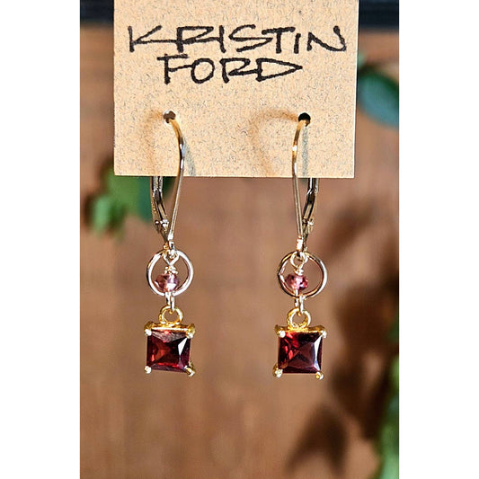 Square Cut Garnet Earrings