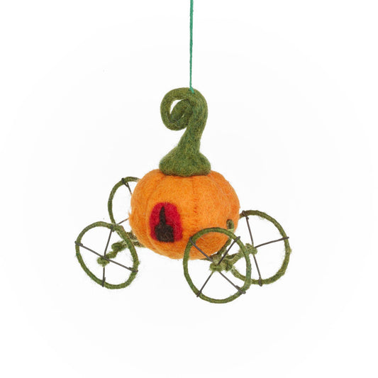 Handmade Pumpkin Carriage Fairytale Felt Ornament