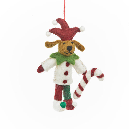 Handmade Jingle Bell Jester Dog Felt Ornament