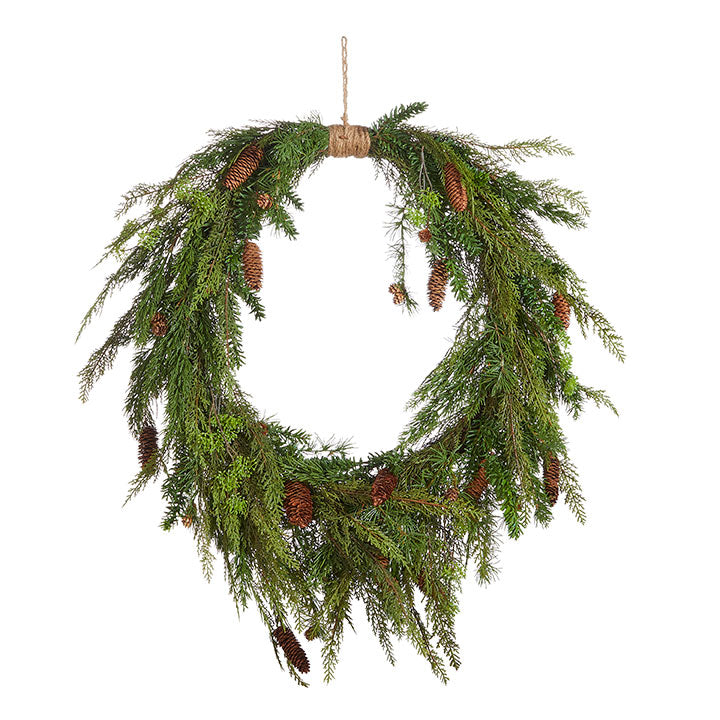 Oval Cedar and Pinecone Wreath, Large 36” in