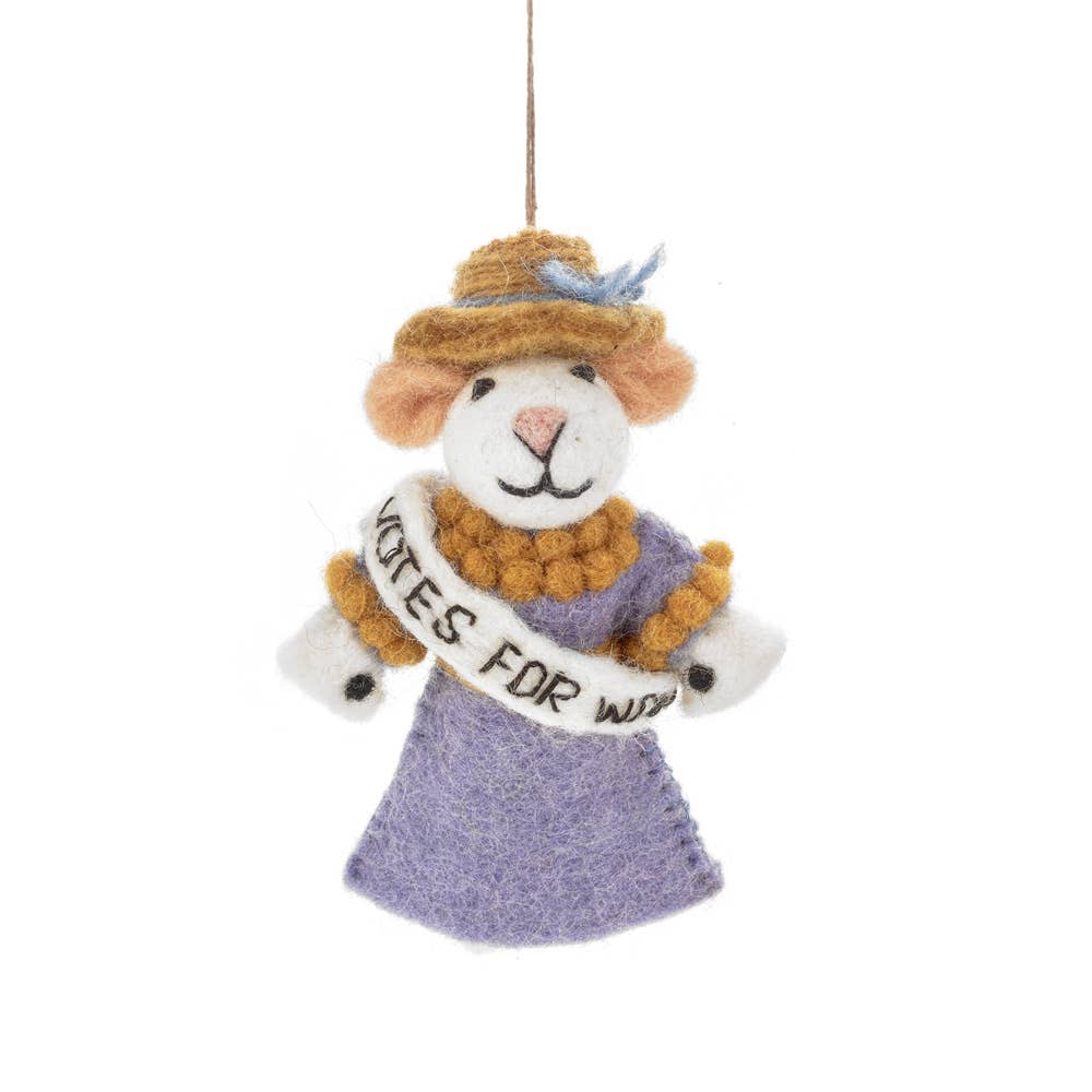 Handmade Emmeline the Suffragette Mouse Felt Ornament