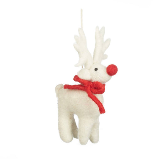 Handmade White Rudolph Felt Ornament