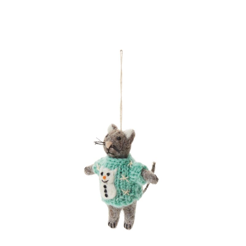 Handmade Cat in Holiday Sweater Felt Ornament