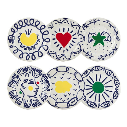 Gien France Archipel Sentimental Dessert Plate, Set of 6