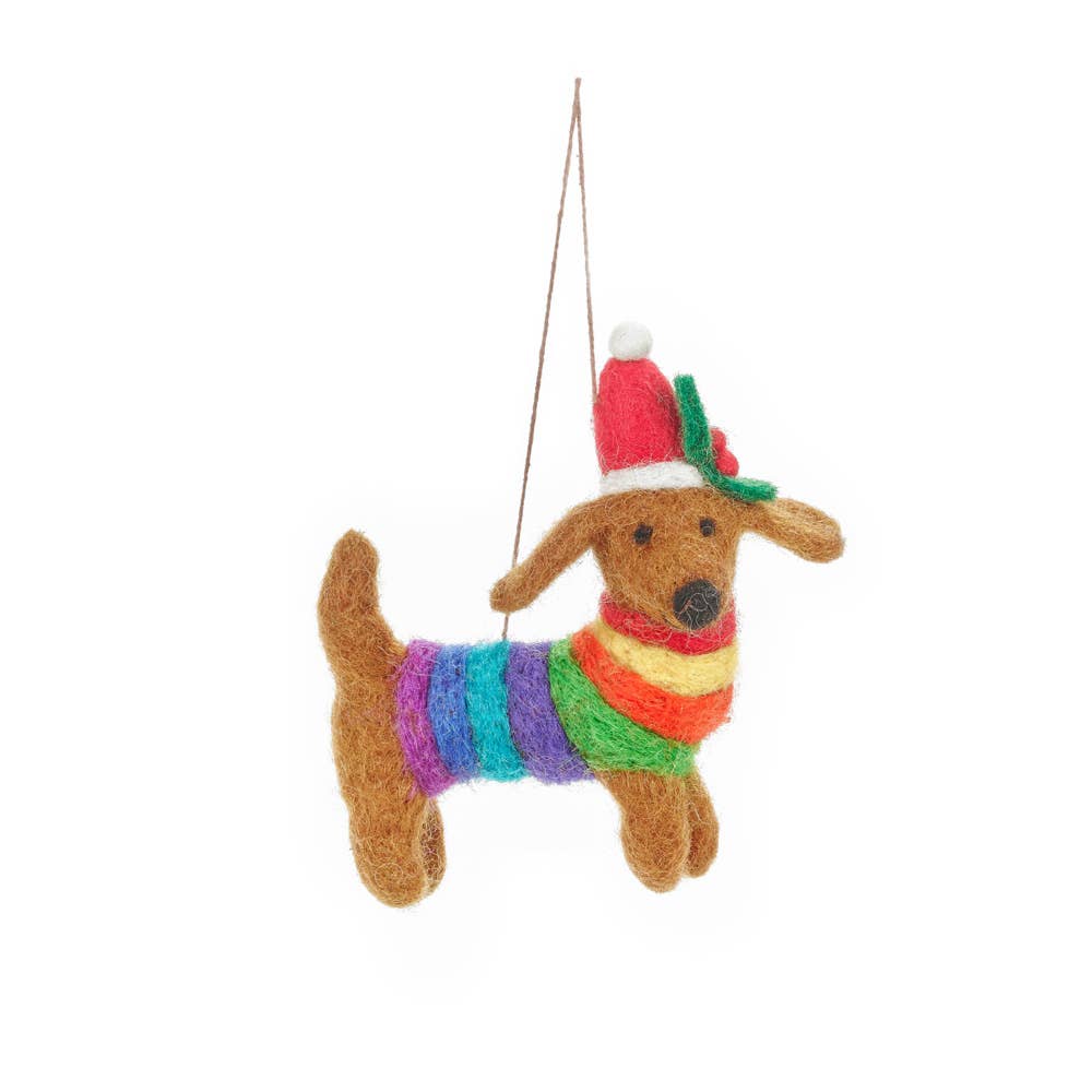 Handmade Rainbow Dog Felt Ornament