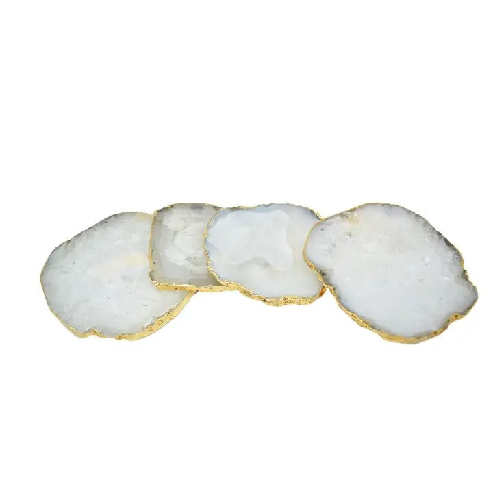 Natural White Agate Coasters with Gold Trim, Set of 4