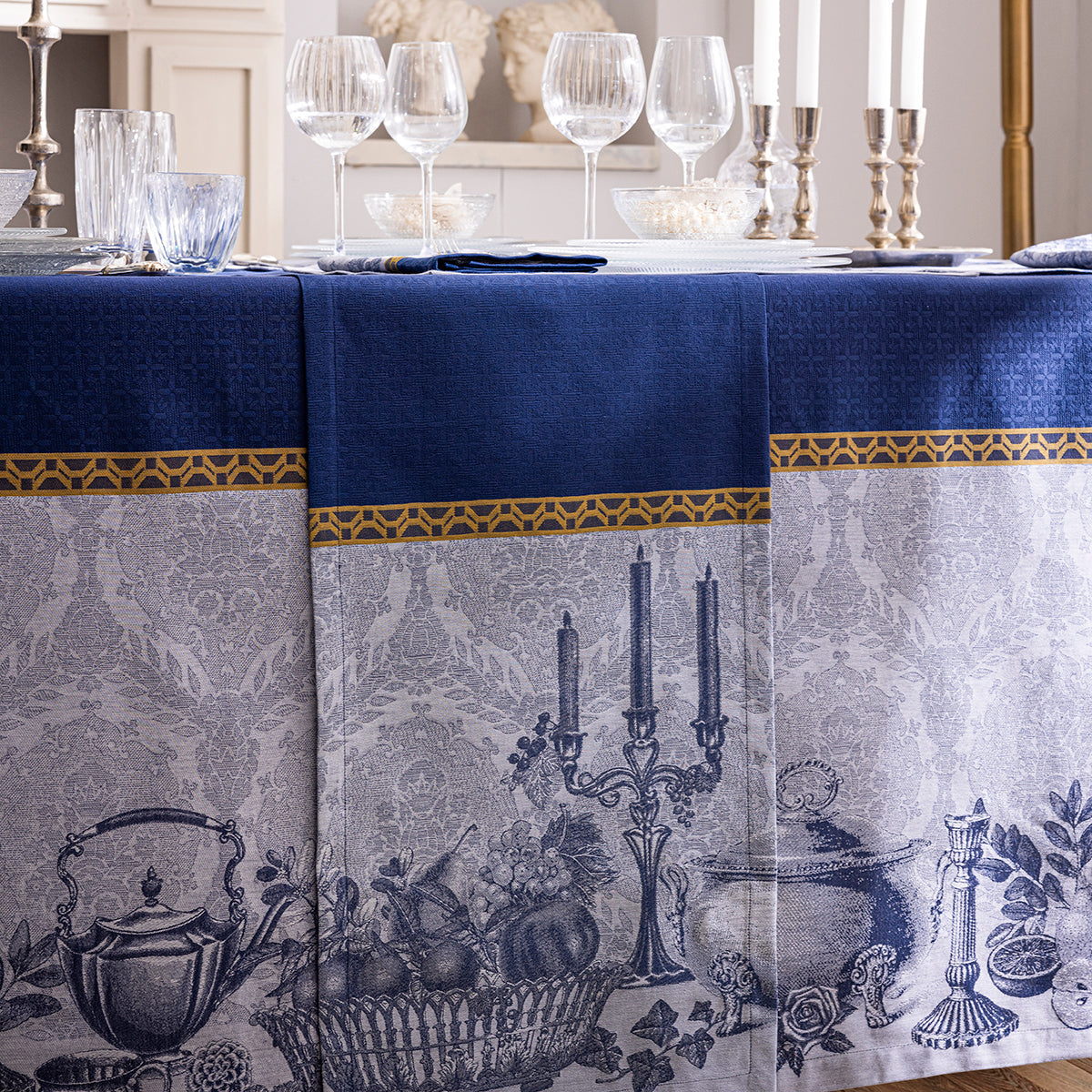 New! Festin Blue Holiday Cotton Tablecloth