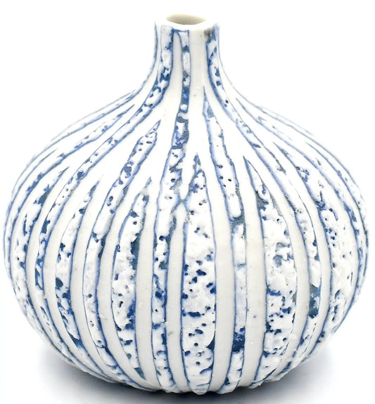 Congo Blue & White Stripe Porcelain Bud Vase