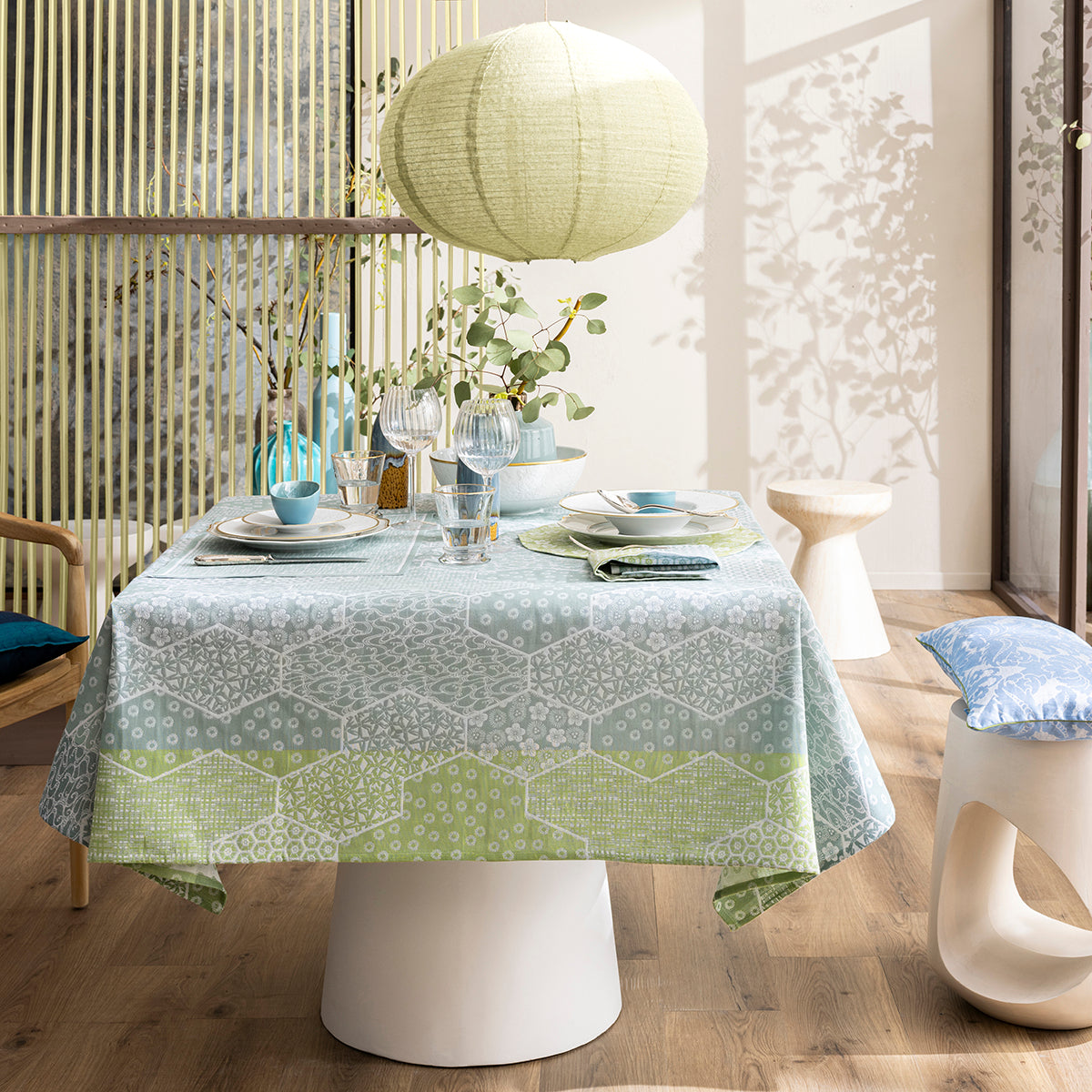 NEW! Wagara Celedon Coated Tablecloth