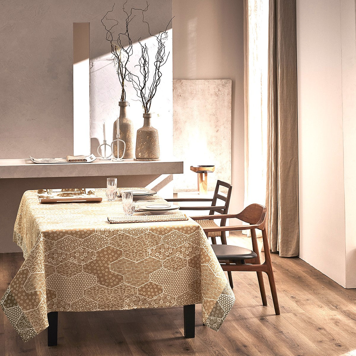 NEW! Wagara Beige Coated Tablecloth